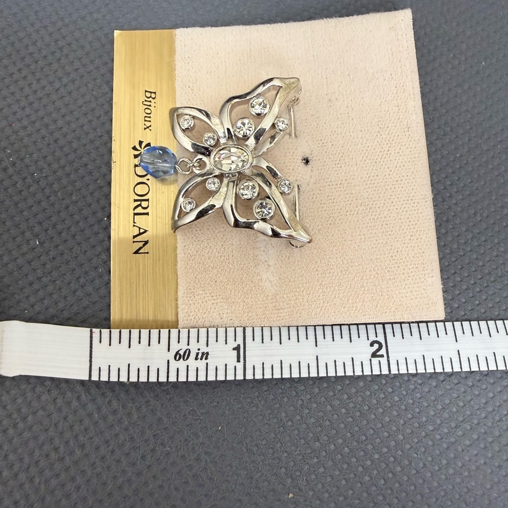 NWT D'Orlan rhodium-plated butterfly brooch accented with Swarovski crystals. - Picture 7 of 7